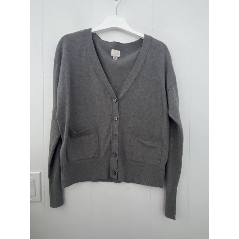 A New Day V-Neck Button-Front Cardigan Sweater Gray Cotton Blend Women's XS